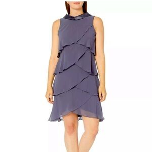 Women’s Formal Dress SLNY Shift Gray Size 18 Jewel Strap Tiered Sleeveless Gown